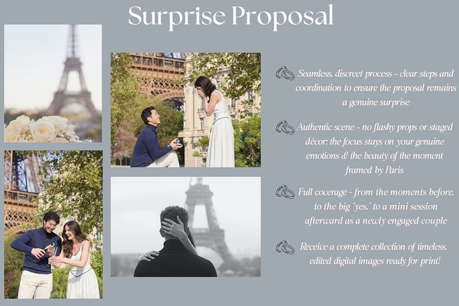Eiffel Tower Surprise Proposal Engagement - One hour of portraits after the question