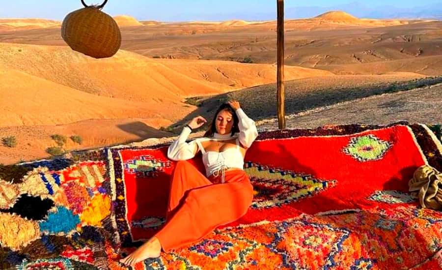 From Marrakech : Agafay Desert Sunset Dinner with Camel Ride - A 20-minute camel ride with Atlas Mountain views