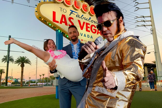 Gold Elvis Wedding or Vow Renewal at Las Vegas Sign - A singing Elvis for your first dance