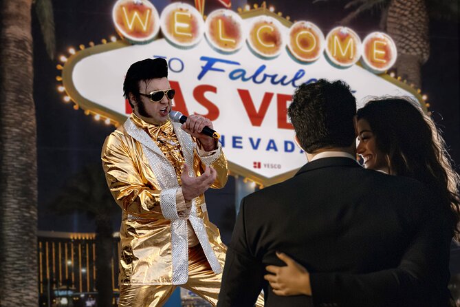 Gold Elvis Wedding or Vow Renewal at Las Vegas Sign - Who will enjoy this more than a traditional chapel