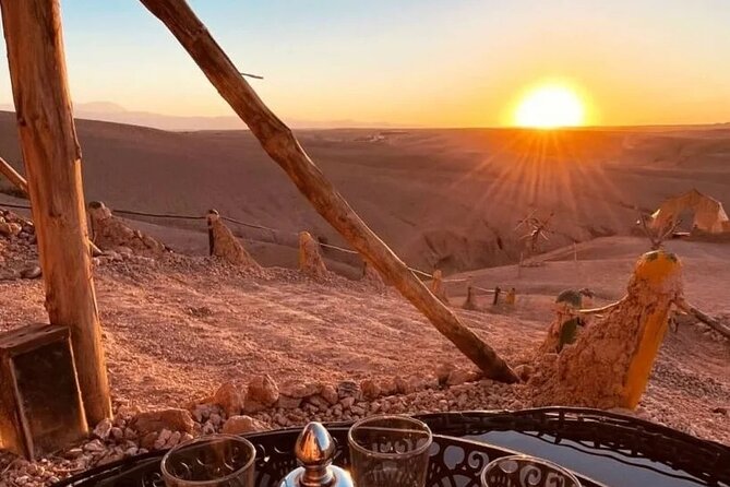Half-Day Marrakech Desert with Sunset Dinner & 1-Hour Camel trek - Sunset from an Agafay viewpoint