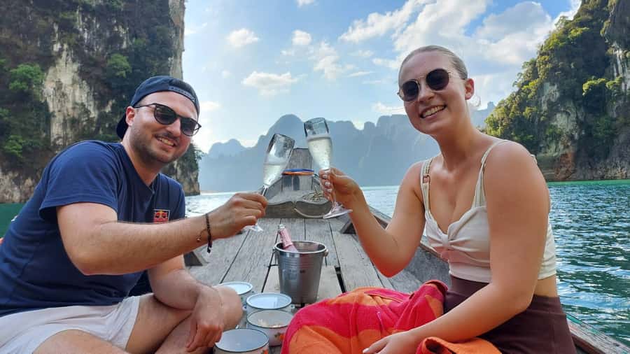 Khao Lak: Cheow Lan Lake Romantic Sunset Cruise with Drinks - Boarding the long-tailed boat at Ratchaprapha Marina
