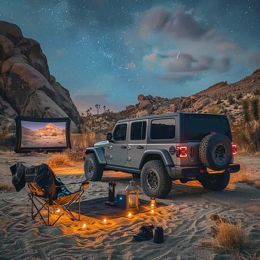 Las Vegas: Couple's Movie Night in the Mountains - Setting up your private outdoor cinema