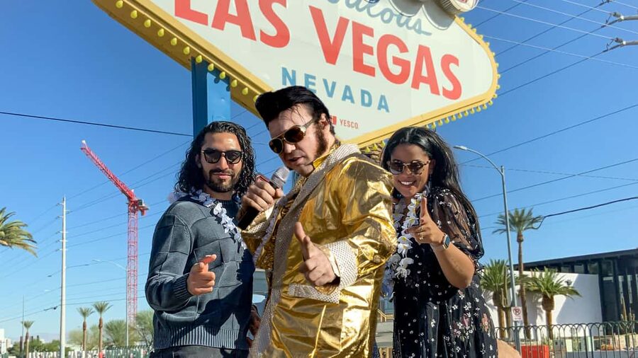 Las Vegas: Gold Elvis Vow Renewal or Wedding at Welcome Sign - The Vegas Sign Is Your Ceremony Backdrop