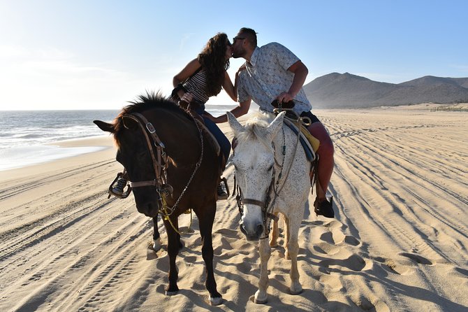 Love is in the air: Private Cabo Beach Sunset Horse Ride W Dinner - A sunset table on a secluded beach