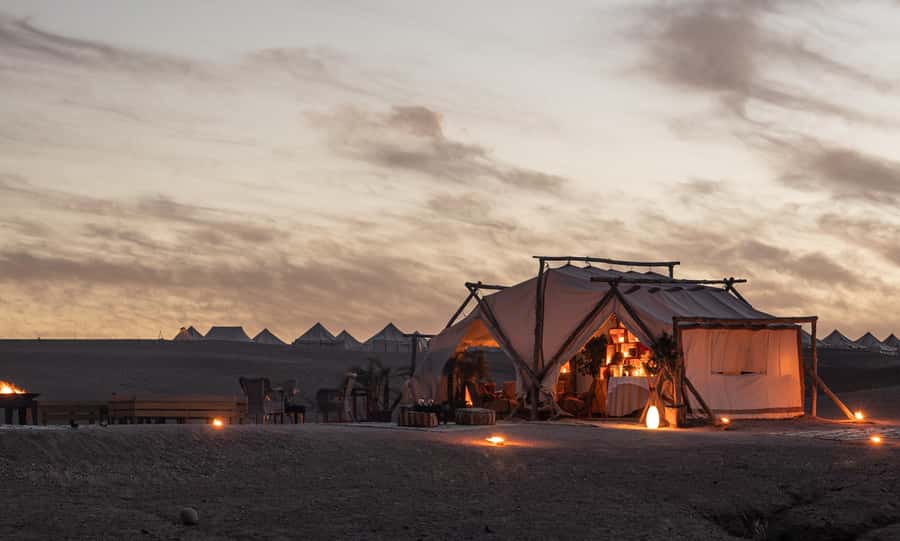 Marrakech: Agafay Desert Private Dinner w/ Music & Fire Show - Tea, campfire, and your private tent