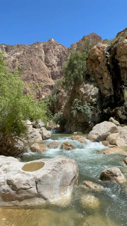 Muscat: Wadi Shab, Romantic Cave and Sinkhole Full-day Trip - Crossing the river and starting the hike