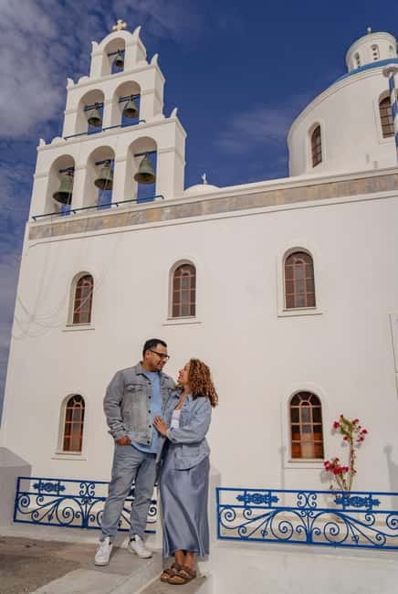 Oia: Couple Photoshoot Seprate Entrance to Blue Dome - Who gets the best value from $176