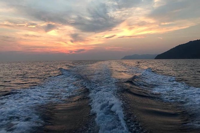 Romance in Cinque Terre: a boat trip at sunset, aperitif onboard - Monterosso from the sea
