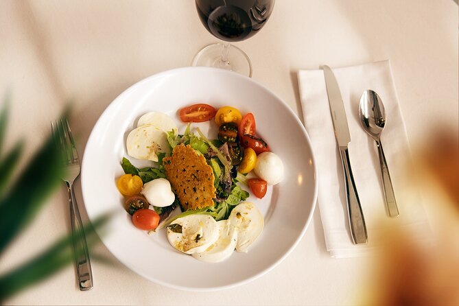 Romantic Italian Date Night in NYC - The opening course: focaccia and burrata salad