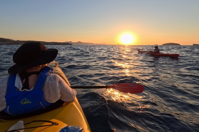 Romantic Sunset Kayaking Tour in Papafragas Cave, Milos - Passing the ancient port of Fylakopi