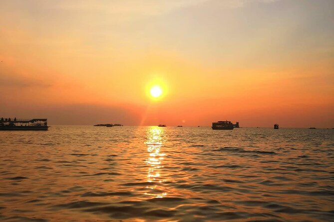 Sunset Dinner and drinks includes a Floating Village cruise tour. - Sunset is the payoff, but weather controls the show